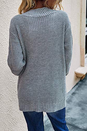 Cardigã feminino de inverno, frente aberta, manga comprida, bolsos de malha, punhos canelados, gross