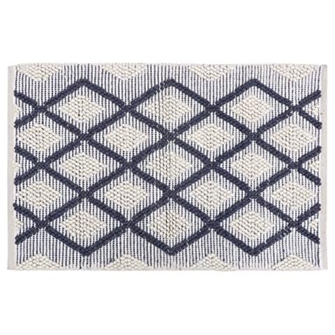 Handmade Wool Area Rug, Handcrafted Traditional Collection of Rugs Non-Skid Carpet | Modern Indoor Shag Area Rug for Bedroom, Home Décor, Dining Room, Living Room | Size- 2X3 |White & Navy Cover