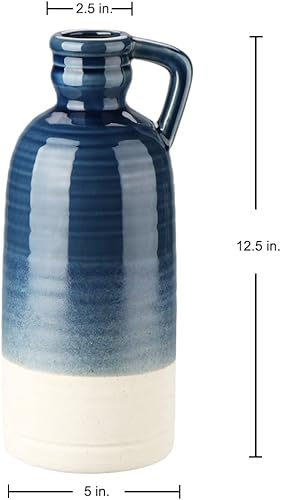 Miniatura 5 de Jarrón de cerámica azul de 12.5 pulgadas para decoración del hogar, florero decorativo grande, florero bohemio de cerámica para flores, florero