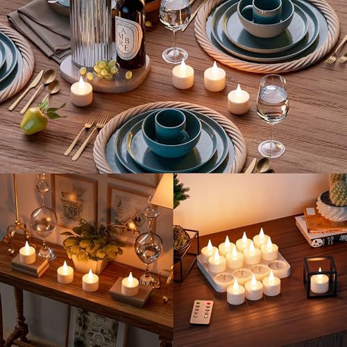 POQCCT Rechargeable Tea Lights Flameless Candle with Remote Timer, 12 PCS Tea Candles Flickering with Charging Base, 3D Flame Battery Operated Small Votive for Home Wedding Christmas Decorative by POQCCT - Image 6