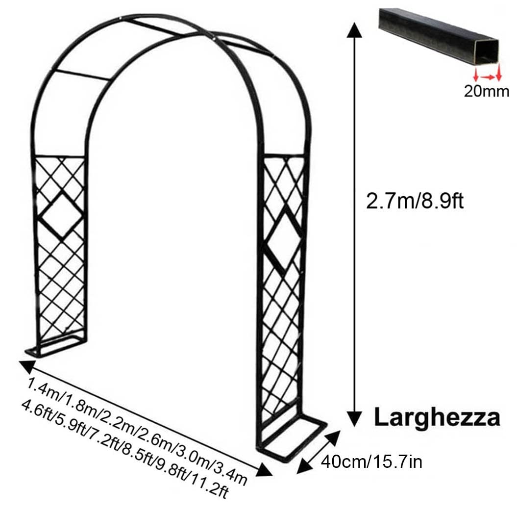 Treillis d'arche de jardin en métal de 2,7 m – Arche de mariage robuste pour plantes grimpantes, largeur réglable de 140 cm à 221 cm, décoration extérieure pour événements de jardin et aménagement
