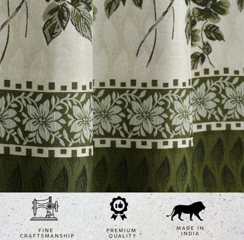 Image of Homefab India Jacquard Jute Curtains Room Darkening - Door 7 feet, Pack of 2 Curtain, Green Floral