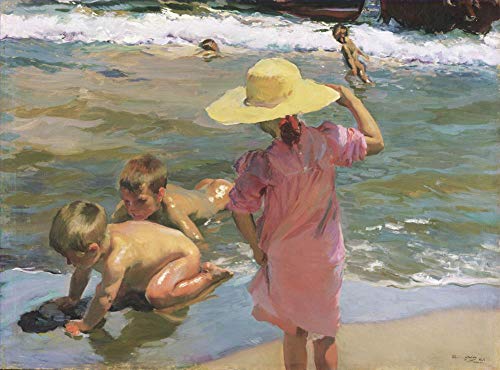 Peinture à l'huile Joaquin Sorolla : tableau bord de mer enfant sur toile