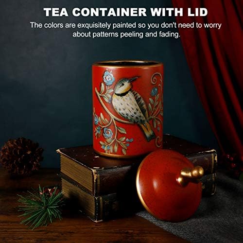WINOMO Kitchen Ceramic Canister with Lid for Counter Vintage Bird Pattern Red Airtight Food Storage Jar Portable Coffee Tea Sugar Spices Container