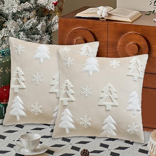2er Set Samt Kissenbezug Weihnachten, 45x45cm Weihnachtsbaum...