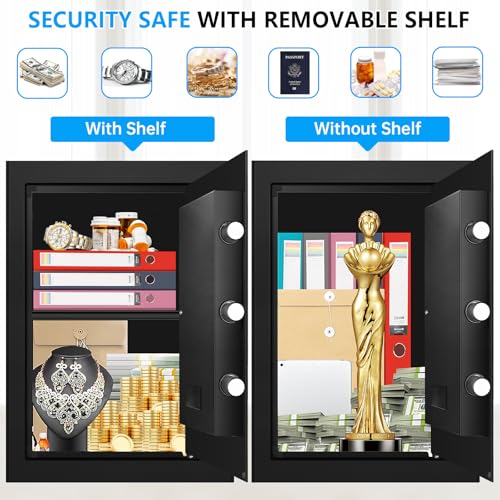 3.3 Cuft Large Home Safes Water and Fireproof, Fire proof Safes for Home Use, Anti-Theft Security Safe Box With Digital Keypad & Removable Shelf and Led Light, Money Safes for Documents Valuables thumbnail 5