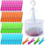 60 Pack Clothes Pegs for Washing Line with Bag, Extra Strong Non Slip Laundry Pegs 4 Colors, Plastic Washing Pegs Rust Resistant Washing Pegs, Windproof Clips for Home Garden Indoor Outdoor