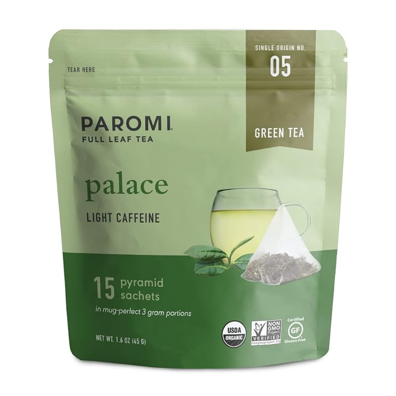 Paromi Chá Verde Orgânico de Folhas Inteiras em Sachês Piramidais, 15 sachês