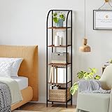 Hzuaneri Bookshelf Bookcase Narrow Bookcase Shelf Organizer with Steel Frame for Study Living Room Bedroom Kitchen Home Office Industrial Bookshelf 5-Tier Rustic Brown BC55001B