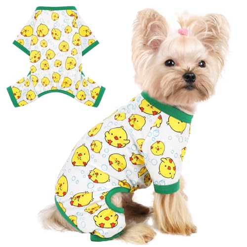 Sebaoyu Dog Pajamas for Small Dogs, Chihuahua Yorkie Teacup Dog Clothes, Soft Stretchy Puppy Pajamas Pet Jumpsuit Clothing, Doggy Pjs Cats Outfit Clothes (Yellow Bird, XS)