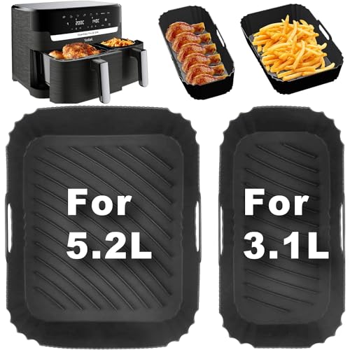 VIKKI Air Fryer Silicone Liners for Tefal Easy Fry 5.2l/3.1l, Air Fryer Silicone Accessories Compatible with Tower T17099, Lakeland 5L/3L and Salter EK5729 Dual Drawer 5.5L/3.5L