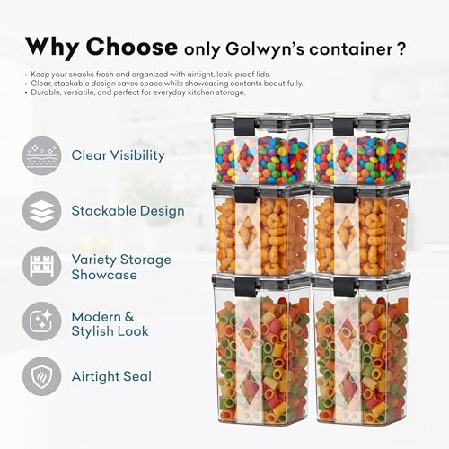 Image of GOLWYN Airtight Kitchen Storage Container | Set of 9 (3 x 1200ml, 3 x 700ml, 3 x 500ml) Multi Purpose Kitchen Storage Plastic Container