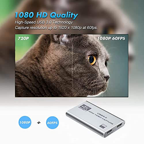 Image of Rybozen 4K Audio Video Capture Card, USB 3.0 HDMI Video Capture Device, Full HD 1080P for Game Recording, Live Streaming Broadcasting