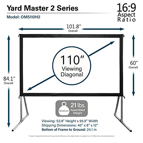 Elite Screens Yard Master 2, 110-Inch Outdoor Indoor Projector Screen W/ Stand 16:9, Fast Easy Snap On Set-Up Freestanding Portable 8K 4K Ultra Hd 3D Movie Theater Foldable Front Projection | Oms110H2 #TOP4