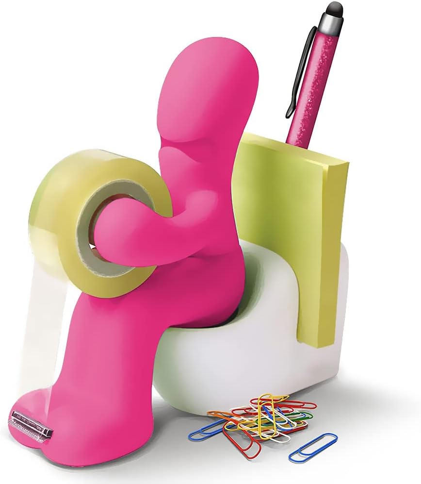 KASTWAVE Funny Gift for Men or Women who Have Everything Novelty Tape Dispenser with Pen Holder Great as an Unusual Going Away Gift for Coworker Office Gag Gift (Pink)