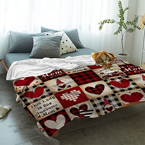 Happy Mother's Day Blanket Super Soft Flannel Fleece Throw Blankets Love Heart Gnome Truck Black Plaid Blanket Lightweight Cozy Warm Fuzzy Plush Microfiber Blankets For Couch Bed Sofa 40X50Inch #TOP1