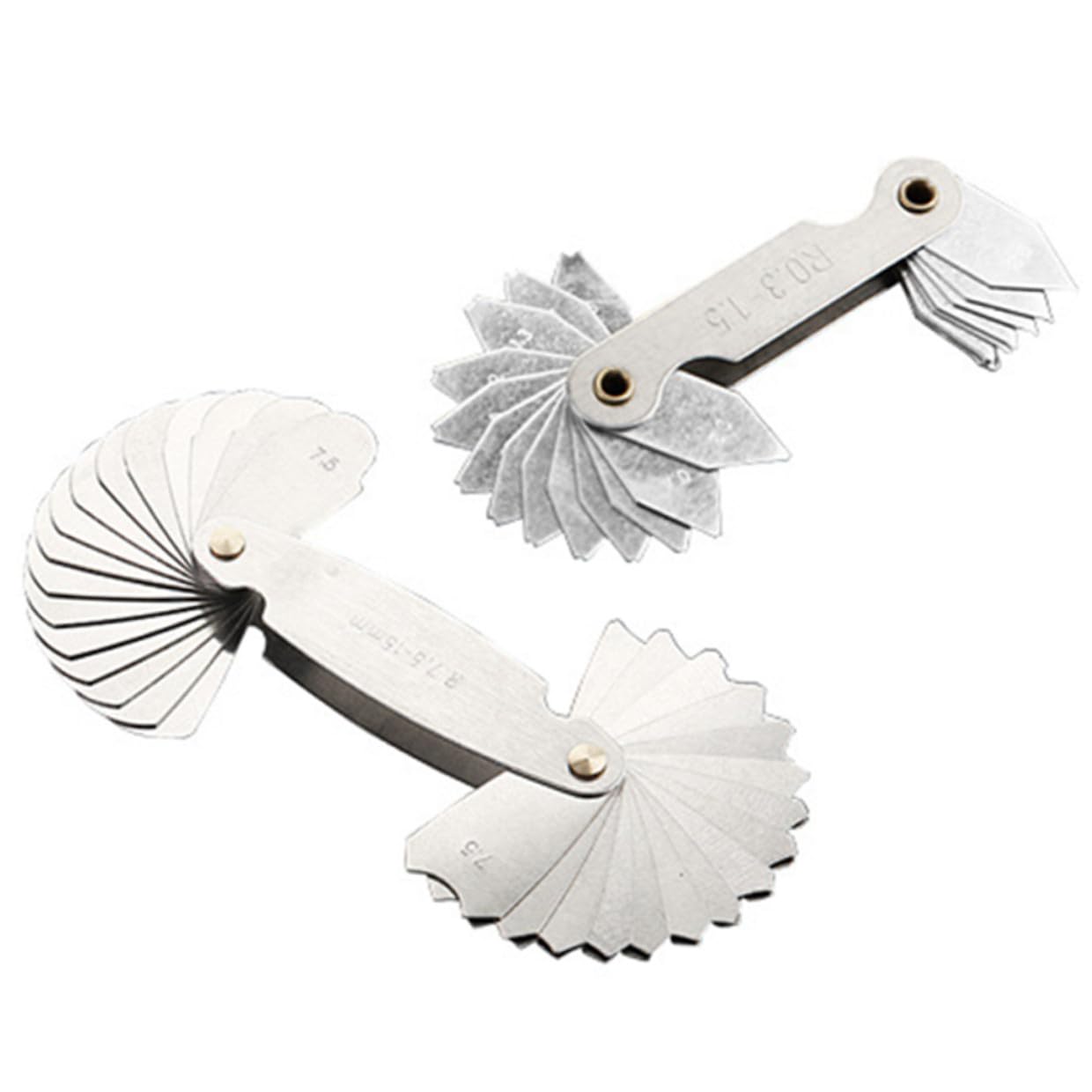 2pcs Radius Fillet Gauge Stainless Steel Concave Convex Arc Measuring Tool High Hardness Precision Marked Leaves for Metalworking and DIY