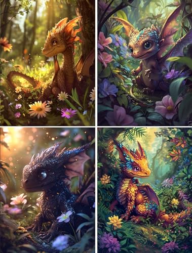 Peinture diamant 5D complet dragon et diamond art enfants 4 toiles