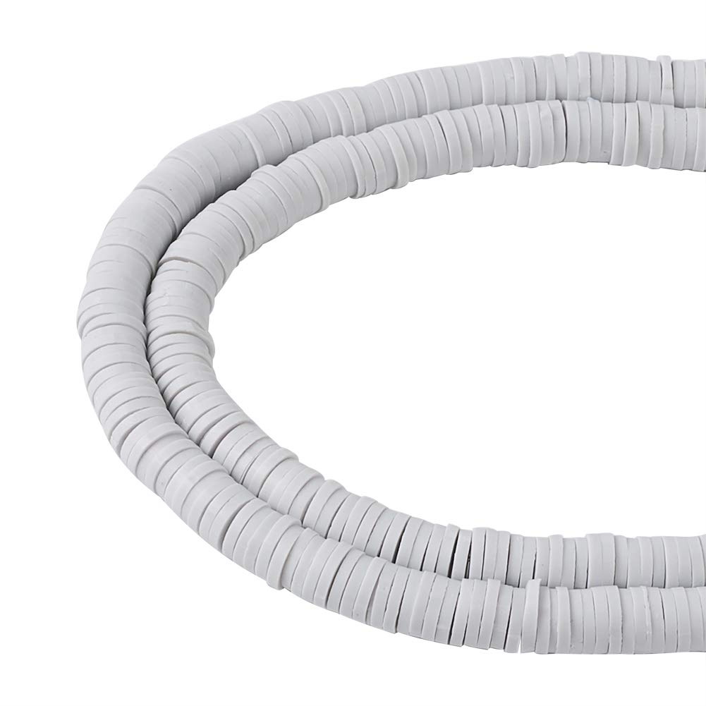 Cheriswelry 380~400pcs 6mm Flat Round Polymer Clay Beads Tiny Disc Heishi Beads Spacer for Jewelry Bracelet Making, Gray