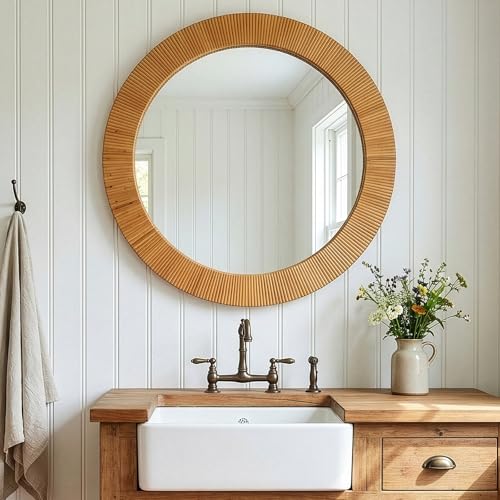 Gumcoly 24' Round Rattan Mirror for Bathroom...