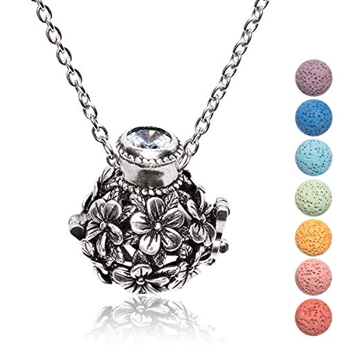 Kayder Essential Oil Diffuser Flower Ball Filigree Locket Aromatherapy Pendant Necklace with 7
