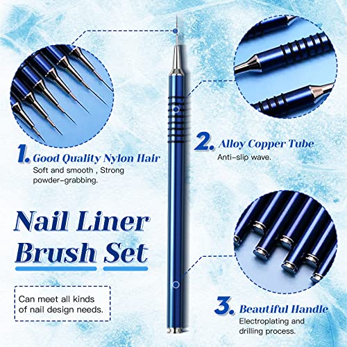 Nail Art Liner Brushes Set, 6Pcs Nail Art Design Brush Striping Thin Long Lines Dotting Drawing Pen, Uv Gel Polish Painting Metal Handle Striper Brushes Size 5/7/9/11/20/25Mm #TOP3