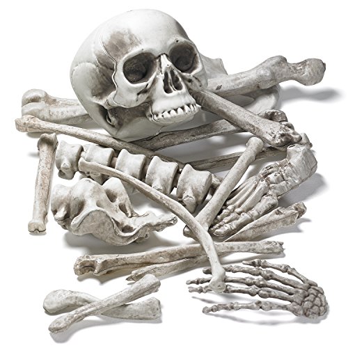 Prextex Bag of Skeleton Bones and Skull for Best Halloween Decoration and Spookiest Graveyard Scene