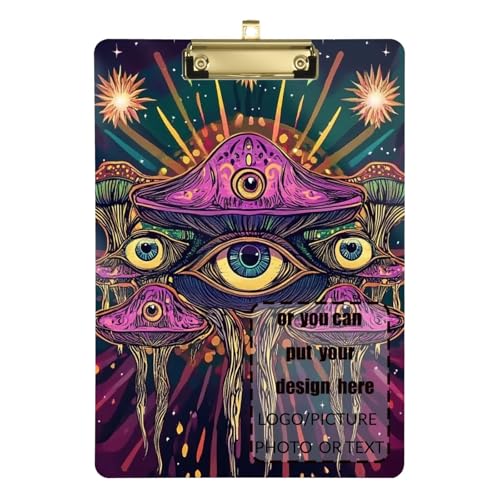 Funda con portapapeles psicodélico con diseño de hongo con ojos, mango impermeable para suministros de aula para profesores de escuela secundaria, tamaño 9 x 12 pulgadas