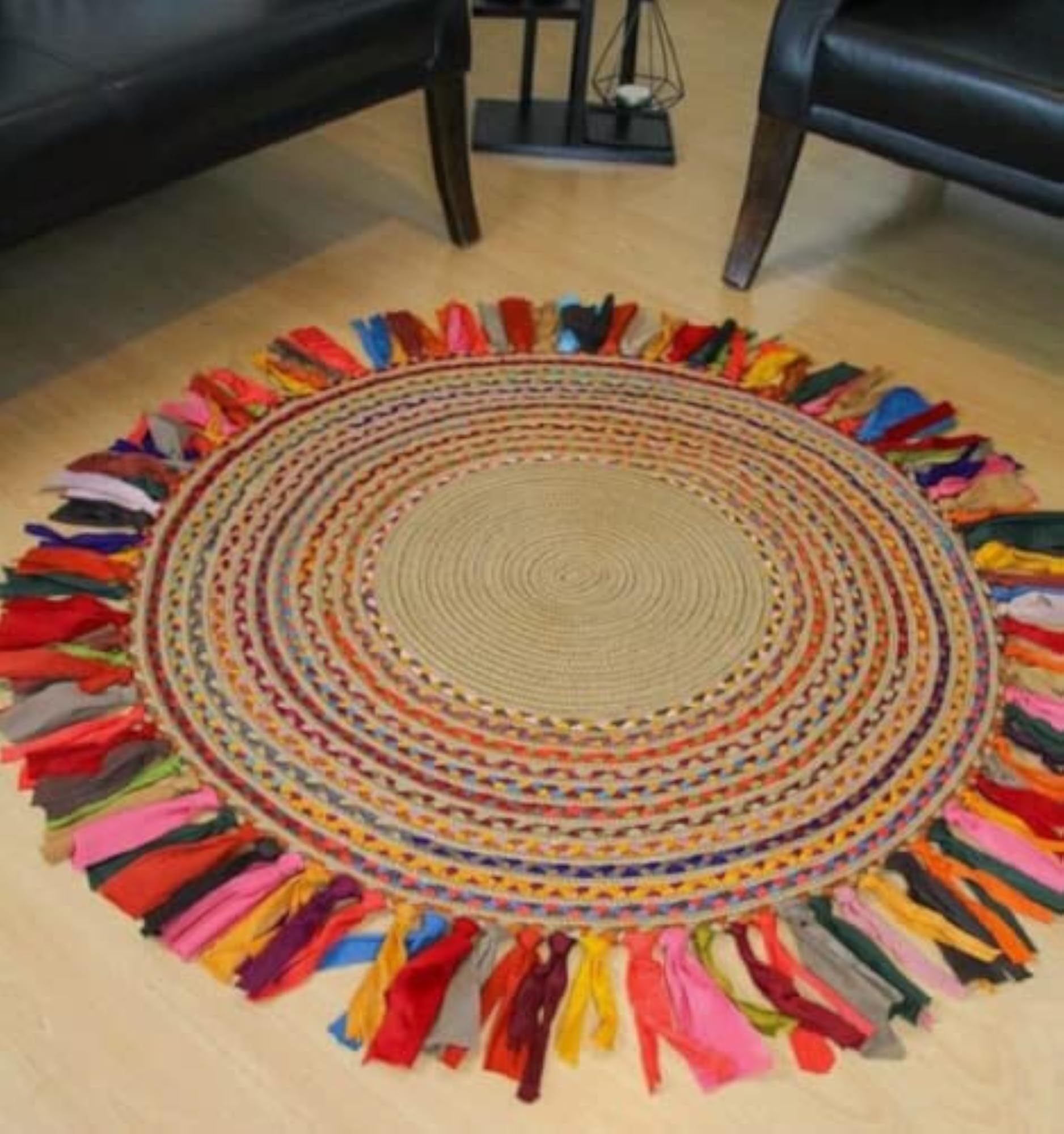 Round Multicolor Jute & Chindi Flower Area Rug