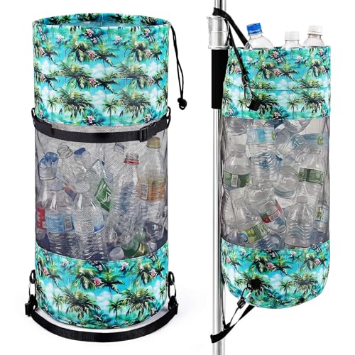 Gersoniel Portable Boat Trash Bag Boat Accessories Container Outdoor Medium Hoop Mesh Trash Bag Reusable Garbage Container Cabin Storage for Men Women Kayak Camper Fishing(Green,Hawaiian)