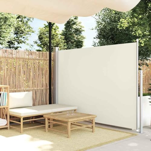 Homgoday Seitenmarkise für Garten oder Terrasse, cremefarben, 160 x 300 cm, Balkonmarkise, höhenverstellbar, für Balkon, Garten, Terrasse