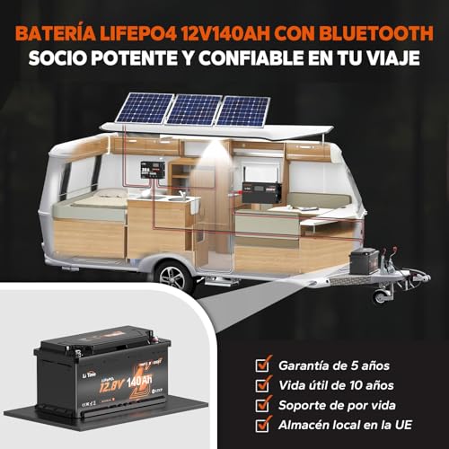 Miniatura 9 de Litime Batería Lifepo4 12v 140ah Con Bluetooth, Protección Baja Temperatura Y 150a Bms, 4000-15000 Ciclos, Batería Litio 12v 140ah H190 Para El Tamaño De La Autocaravana Din H8 L5 Group 49