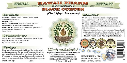 Black Cohosh Alcohol-Free Liquid Extract, Organic Black Cohosh (Cimicifuga Racemosa) Dried Root Glycerite Hawaii Pharm Natural Herbal Supplement 2 Oz #TOP1