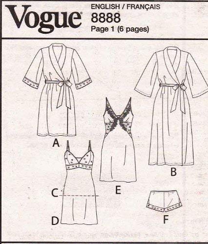 Vogue Patterns V8888 Misses' Robe/Slip/Camisole And Panties Sewing Template, Size A5 (6-8-10-12-14) #TOP3