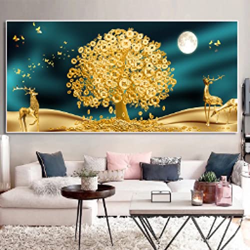 Tableau arbre de richesse en feuille d'or LSYALUCK 80x160cm avec cadre intérieur pour salon