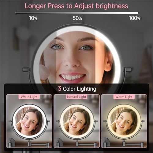 Miroir de maquillage mural rechargeable FUNTOUCH avec éclairage LED réglable