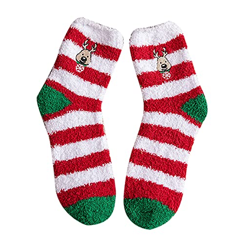 oiangi Christmas Fuzzy Socks,Cute Stripe Santa Claus Print Coral Fleece Warm Cozy Socks Super Soft Plush Holiday Slipper Sock