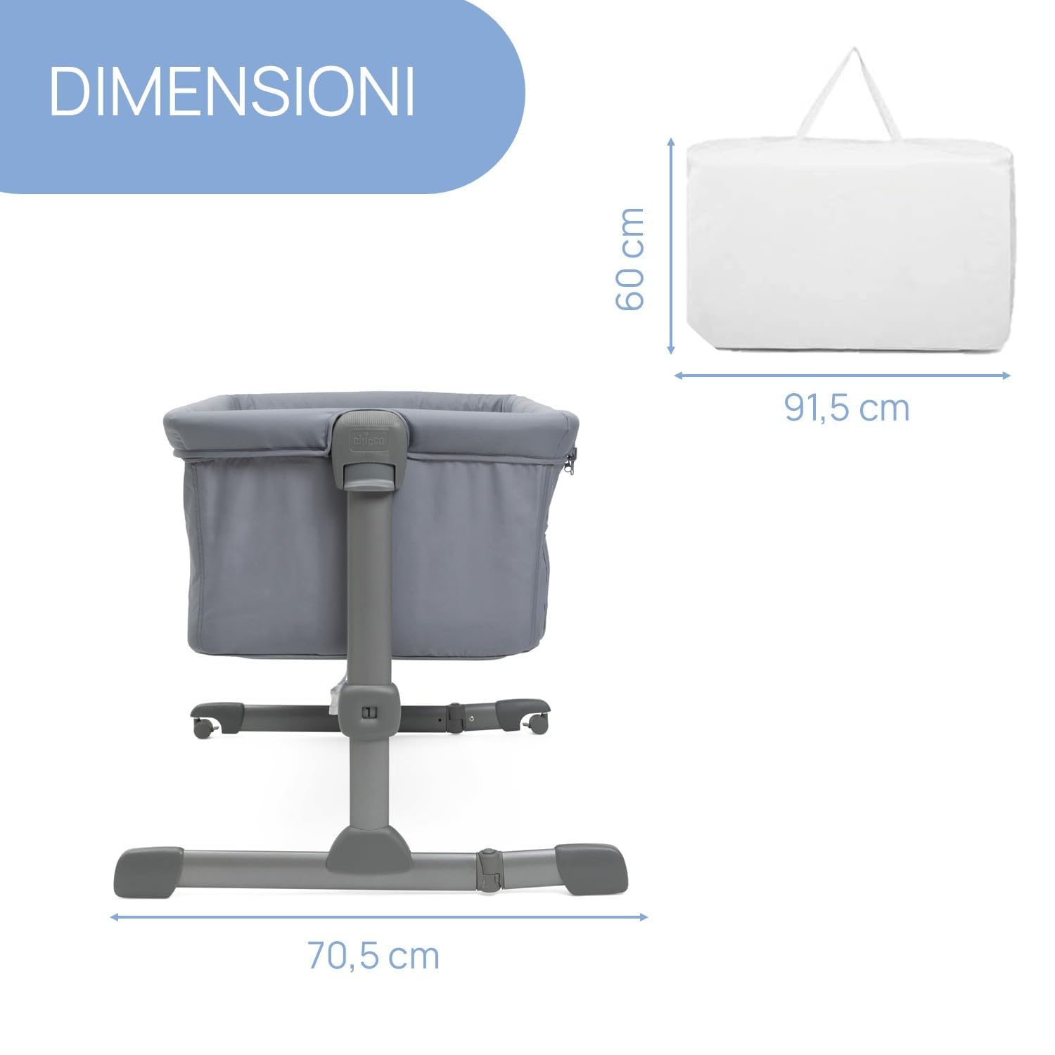 Chicco Next2Me Essential Culla Neonato Fianco Letto, Culla Co-Sleeping, Compatibile con Diversi Letti, Altezza Regolabile, Buona Circolazione dell'Aria, Materasso e Borsa inclusi, 0-6 Mesi, Grigio