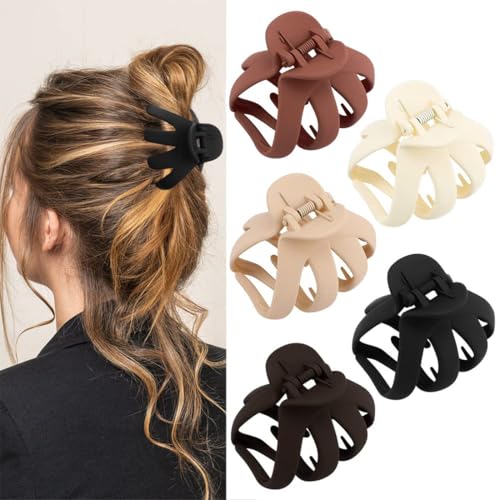 ZMREN Pinzas para Pelo, 5 Piezas Pinzas Pelo Mujer, Grande Pinza para Cabello de Agarre Antideslizante Claw Clips, Mujeres Peinado Pulpo Ancho Accesorios Pelo