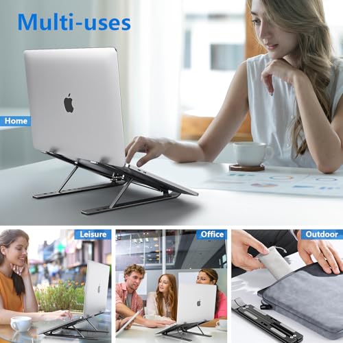 Image of Laptop Stand for Desk, Laptop Riser Holder Computer Stand for Desk, Portable Foldable Adjustable Notebook Stand, Aluminum Metal MacBook Stand, Compatible with 10-15.6 Inch Laptops, iPad , Black.