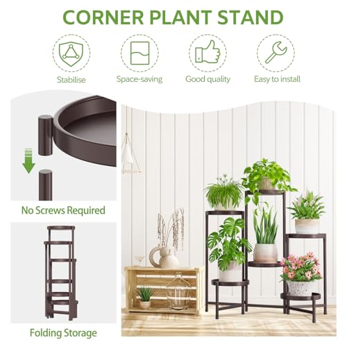 Image of iDavosic.ly 6 Tier Large Plant Stand Indoor, 10 Inch Wide Tall Corner Metal Plant Stands Outdoor for Multiple Plants, Folding Tiered Flower Display Holder Rack Shelf, Violet Bronze