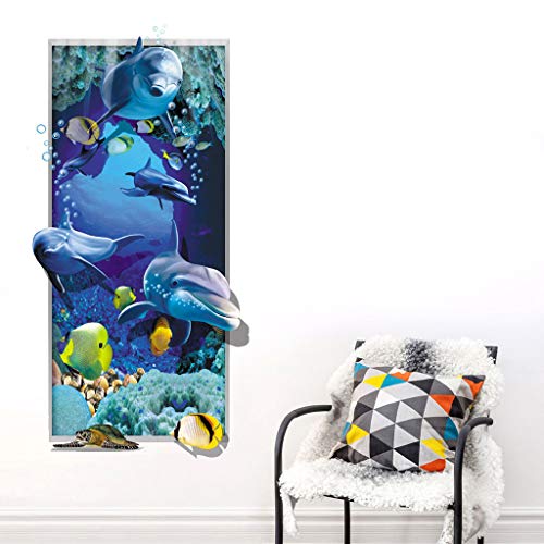 Wocachi 3D Dolphin Pvc Wall Stickers Decals Underwater World Cool Wall Sticker Decal Home Decor Art Mural Wallpaper Peel & Stick Removable Living Room Decoration Nursery Decor #TOP2