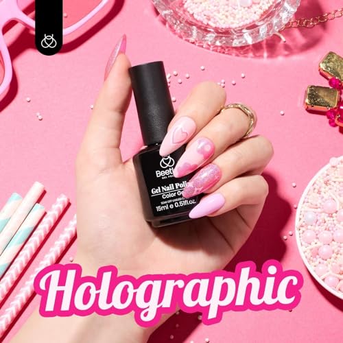 Image of Beetles Pink Glitter Gel Polish - Paradise Twilight Gel Nail Polish | Reflective Glitter Shimmer Pink Flash Dimond Mermaid Unicorn Effect Nails Soak Off UV LED 15ml