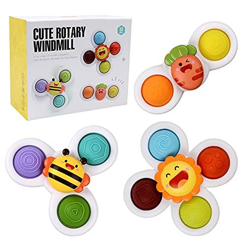 PGY 3PCS Suction Cup Spinner Toys Spinning Top Baby Toys for Toddlers Baby Bath Toys Baby Dimple Toys Gift Toys for 1 Year Old Boys and Girls Sensory Toys for Toddlers 1-3