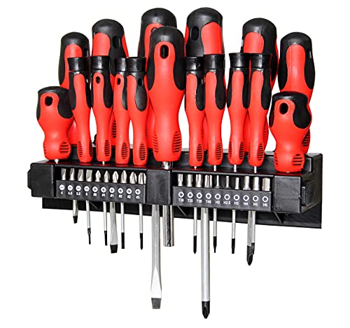 BOLTHO 37 pièces de tournevis de qualité supérieure + jeu d'embouts - Pointes magnétiques, outil de réparation professionnel pour mécaniciens de précision - Avec support mural, Torx, Hex Cover