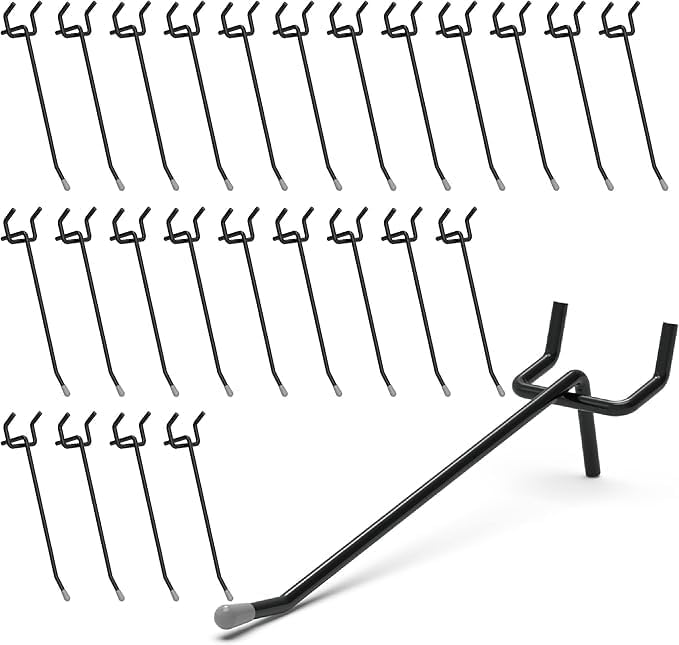HUHOLE Pegboard Hooks, Fit 1/4" or 1/8" Pegboard, Ideal Peg Board Organizer Accessories for Garage Tool Organization, Wall Storage (Black, 4 inch)