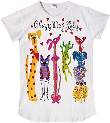Womens Nightshirt Says Crazy Dog Lady White