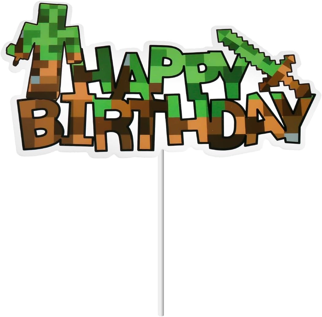 KIPTVO Pixel Happy Birthday Cake Topper, Game Birthday Cake Decorations