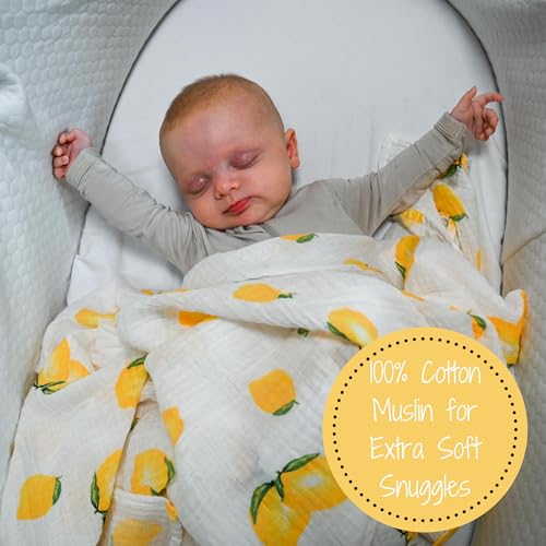 Image of LollyBanks 100% Cotton Muslin Swaddle Blanket, Lemon Print, 47 x 47 Inches, Baby, Toddler, Female