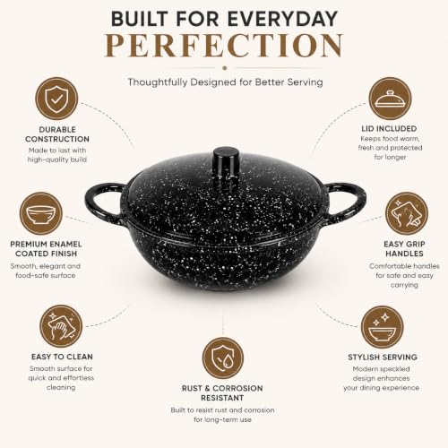 Image of Melvio By Malti Black Granite 1 Piece Serving Bowl with Lid | Melamine Dinnerware Set, Premium Dinner Set Crockery Plates Bowls Tableware for Home Dining Kitchen